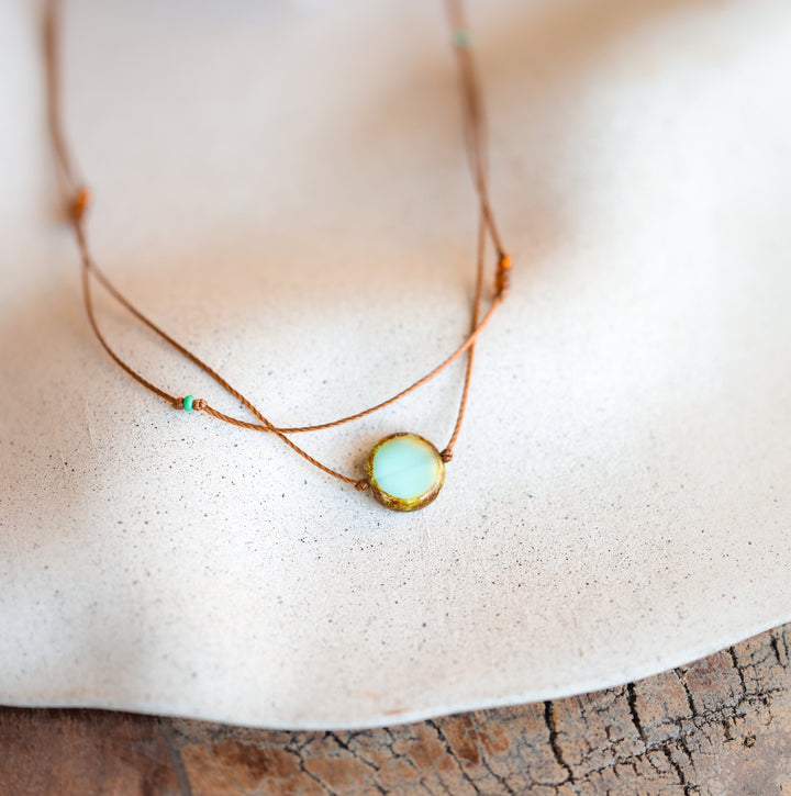 Rustic Green-Blue Coin Layered Necklace