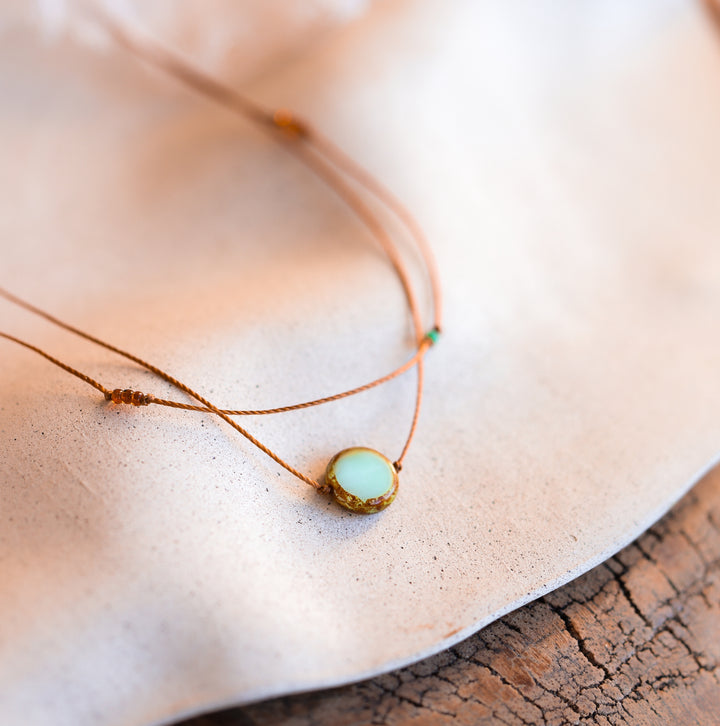 Rustic Green-Blue Coin Layered Necklace