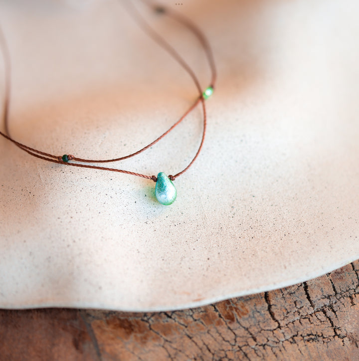 Iridescent Green-Blue Drop Layered Necklace