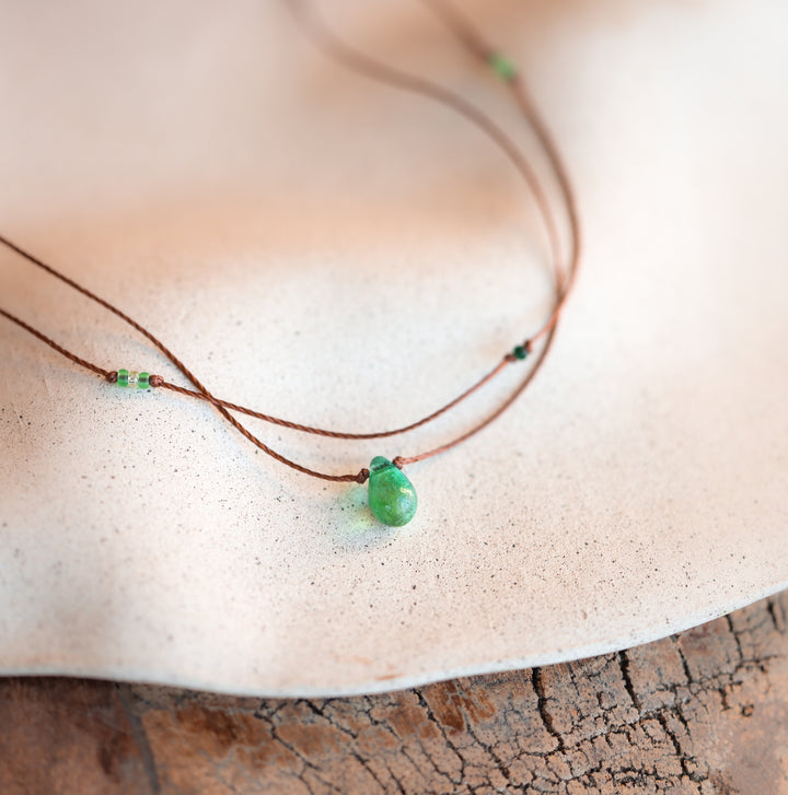 Iridescent Green-Blue Drop Layered Necklace