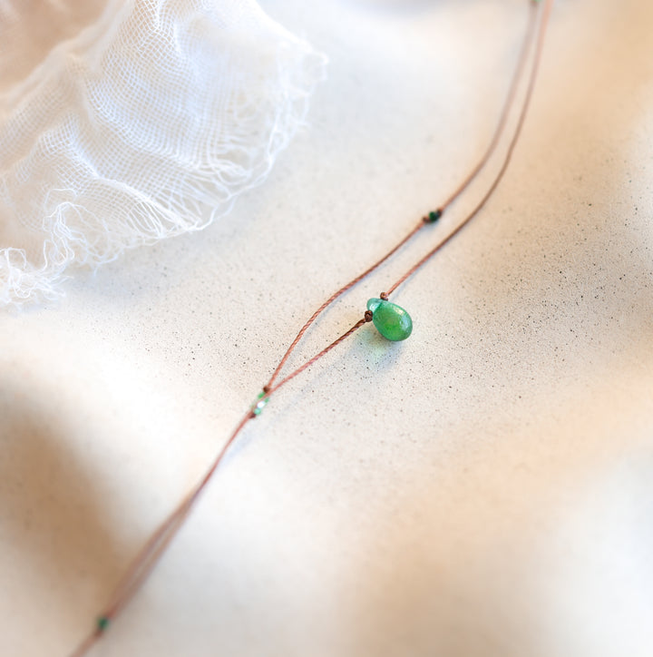 Iridescent Green-Blue Drop Layered Necklace