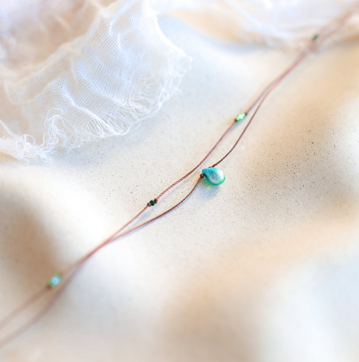 Iridescent Green-Blue Drop Layered Necklace