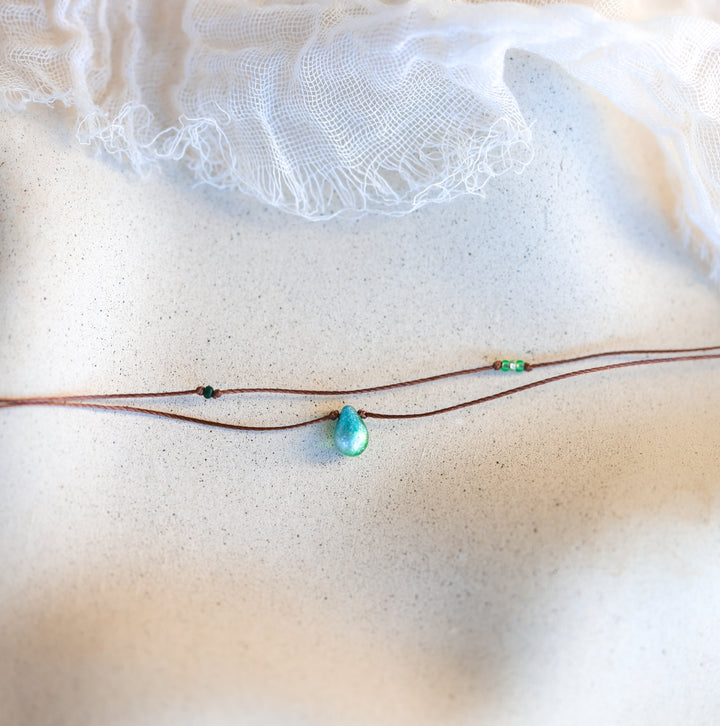 Iridescent Green-Blue Drop Layered Necklace