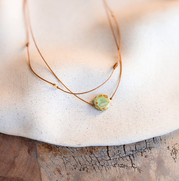 Layered Earthy Green Coin Pendant Necklace