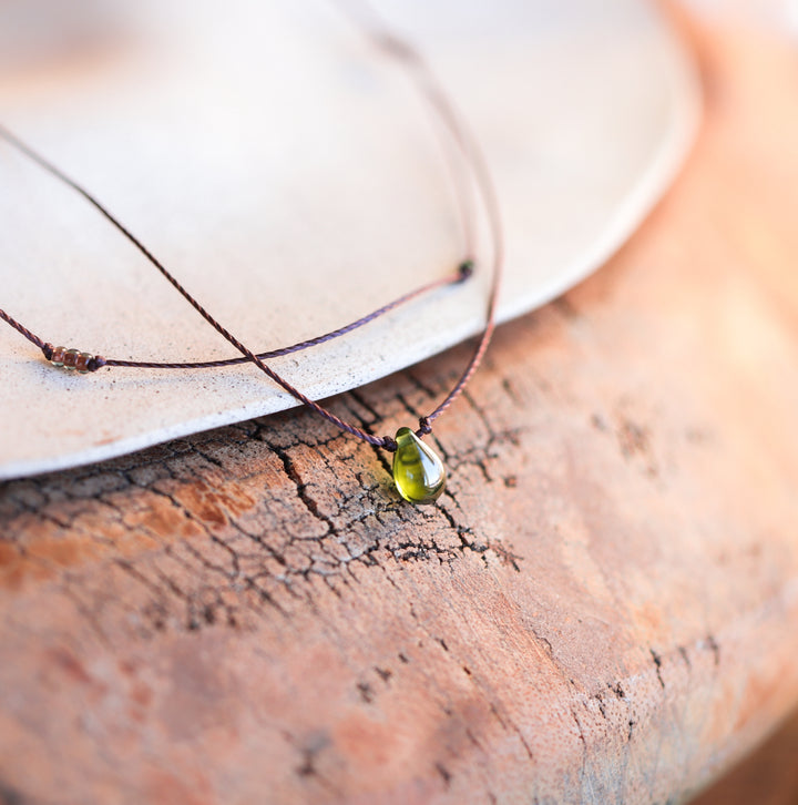 Layered Mossy Green Teardrop Necklace