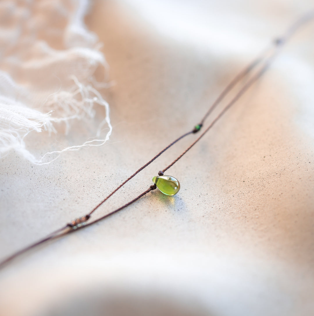 Layered Mossy Green Teardrop Necklace