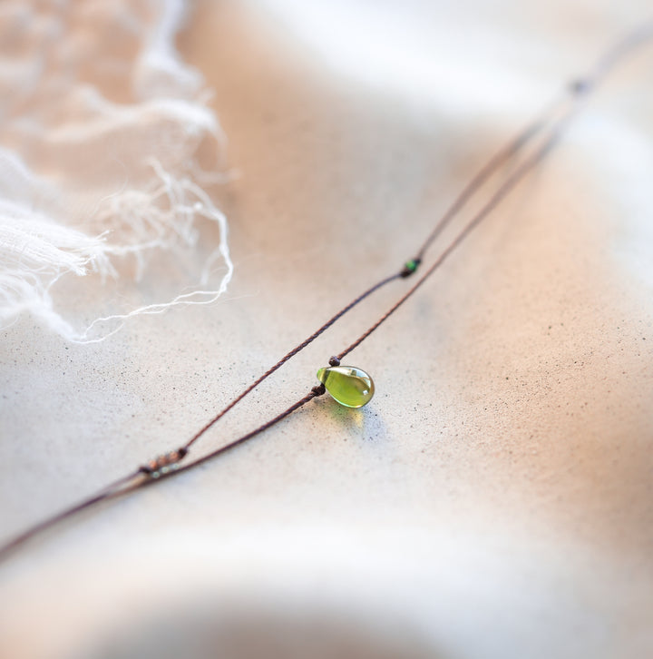 Layered Mossy Green Teardrop Necklace