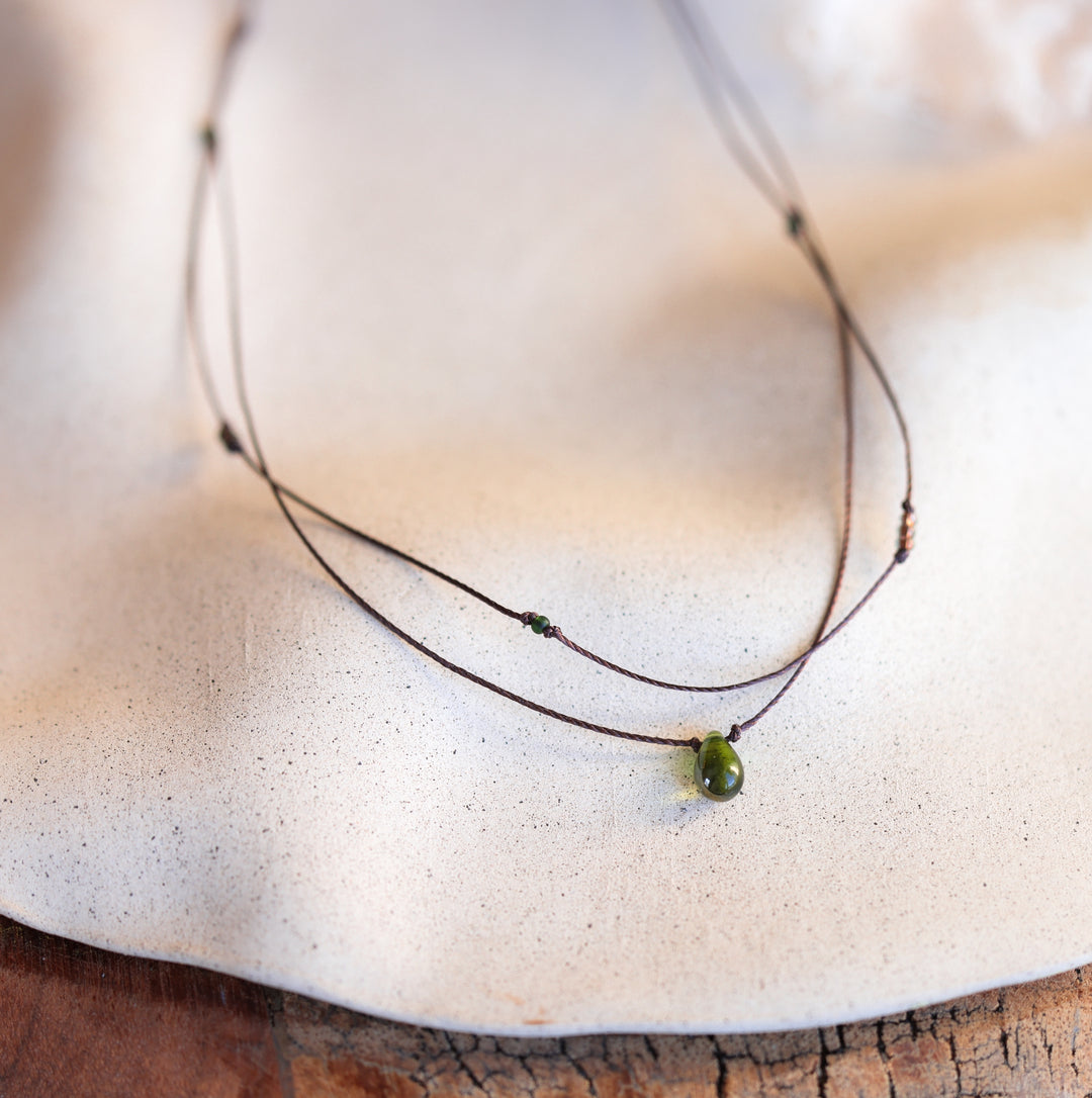 Layered Mossy Green Teardrop Necklace