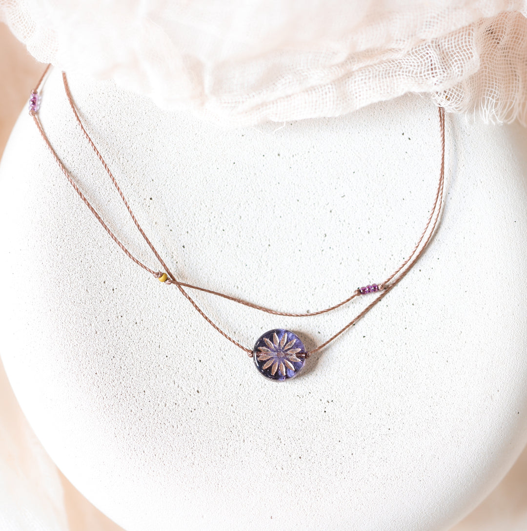 LUNA Lilac Flower Coin Layered Choker Necklace