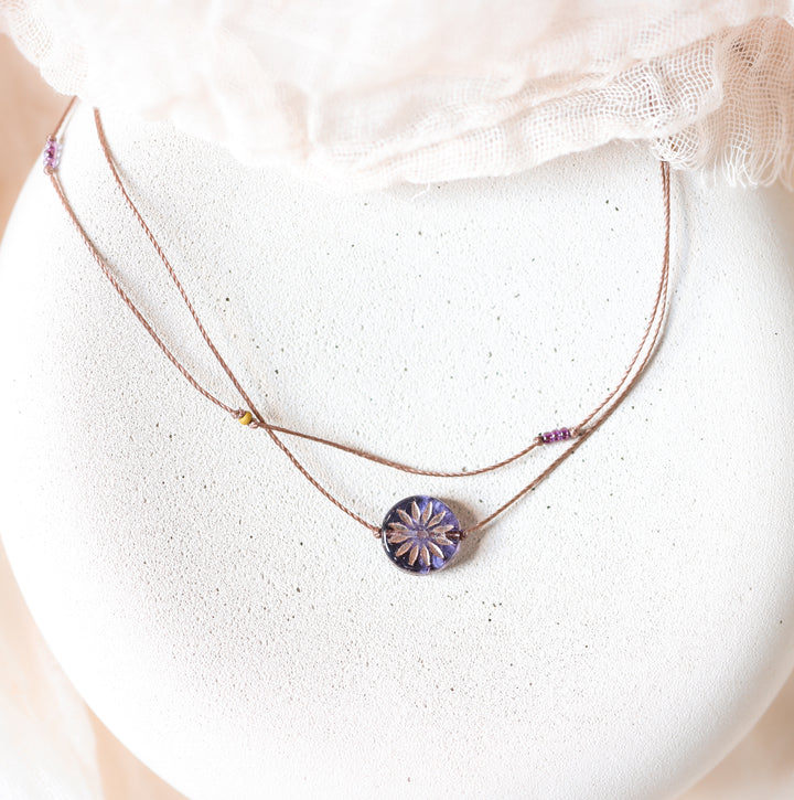 LUNA Lilac Flower Coin Layered Choker Necklace