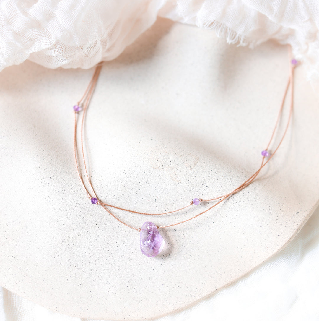 AERY Raw Amethyst Layered Choker Necklace