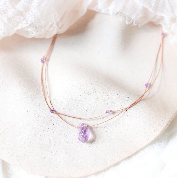 AERY Raw Amethyst Layered Choker Necklace