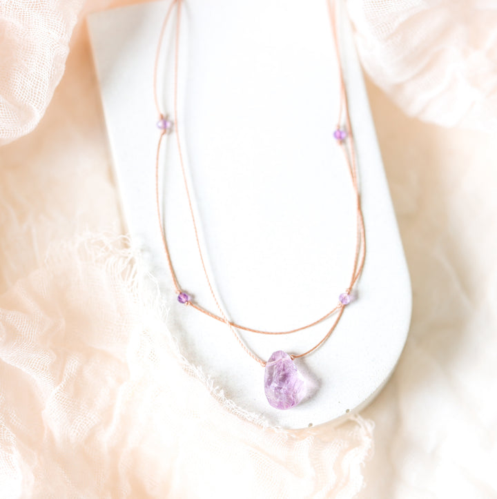 AERY Raw Amethyst Layered Choker Necklace
