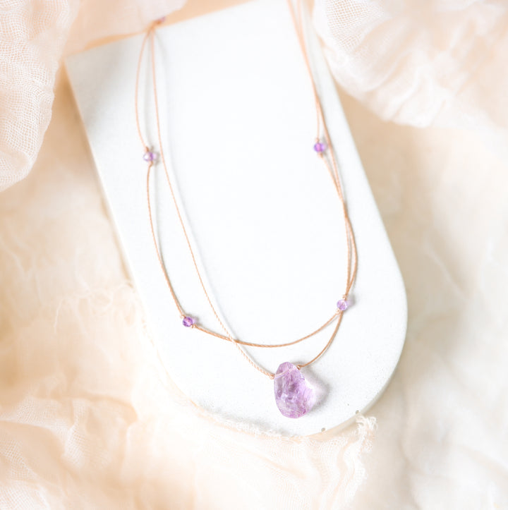 AERY Raw Amethyst Layered Choker Necklace