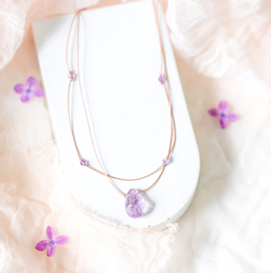 AERY Raw Amethyst Layered Choker Necklace