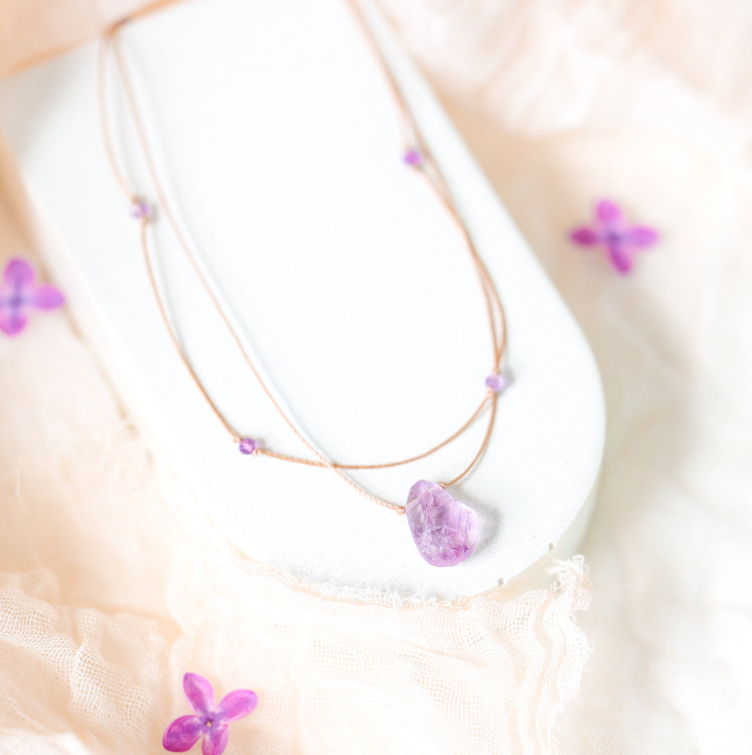 AERY Raw Amethyst Layered Choker Necklace