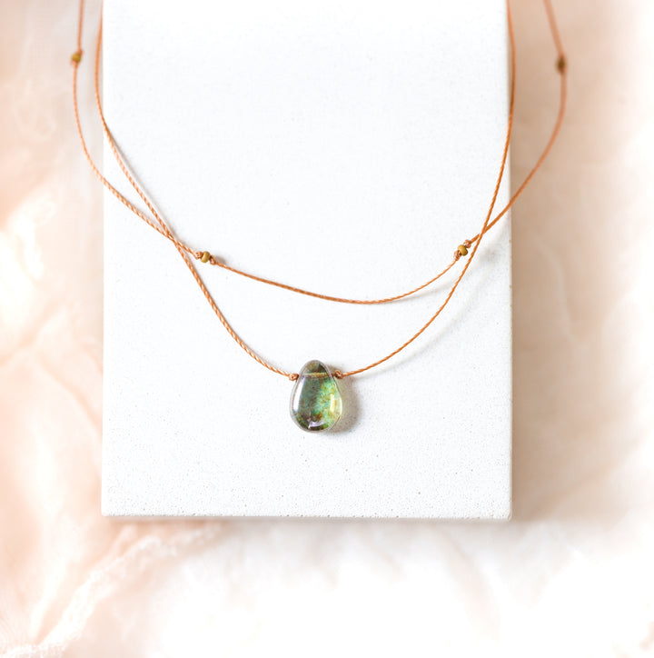DEWDROP Earthy Sage Drop Layered Choker Necklace
