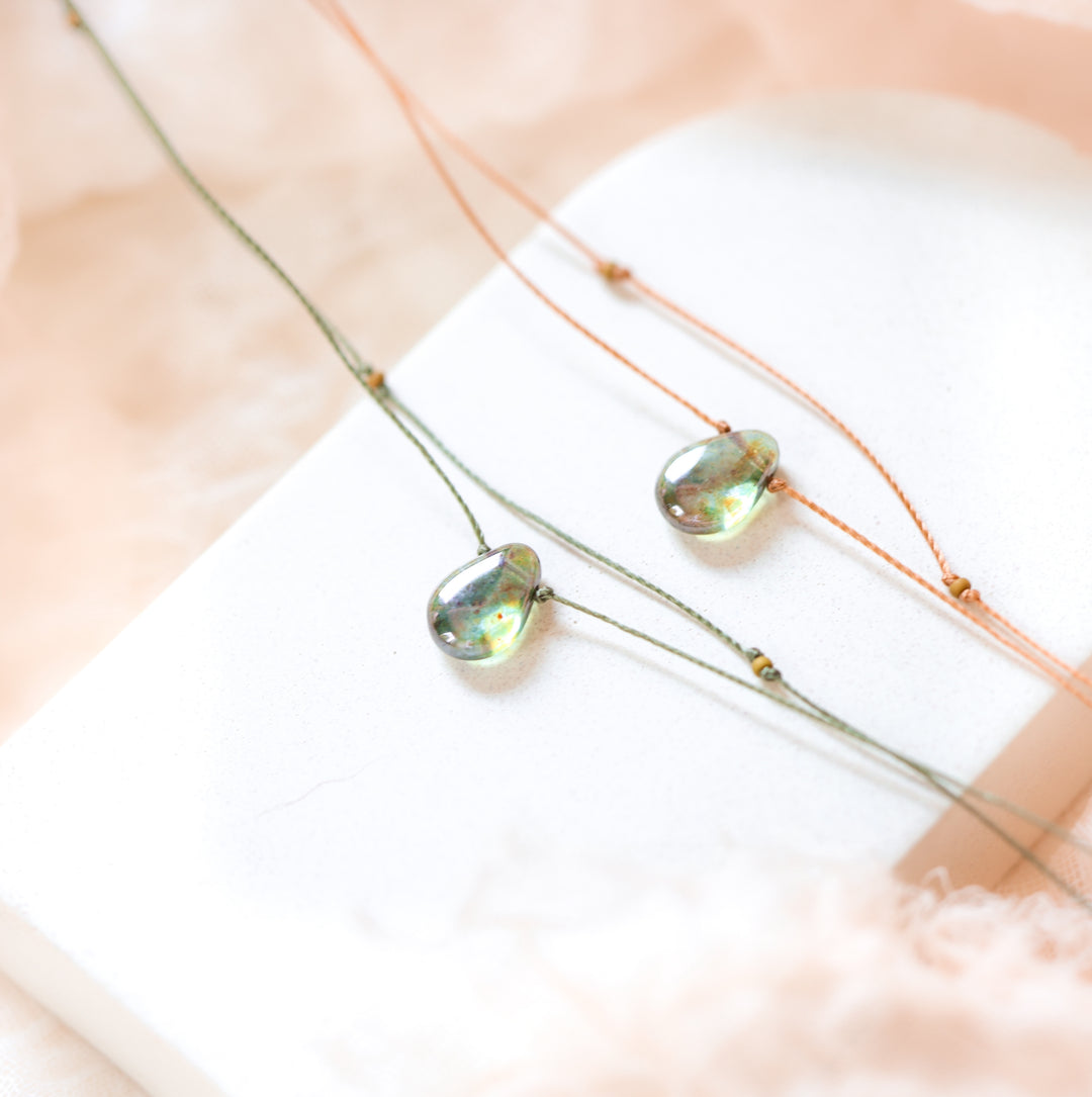 DEWDROP Earthy Sage Drop Layered Choker Necklace