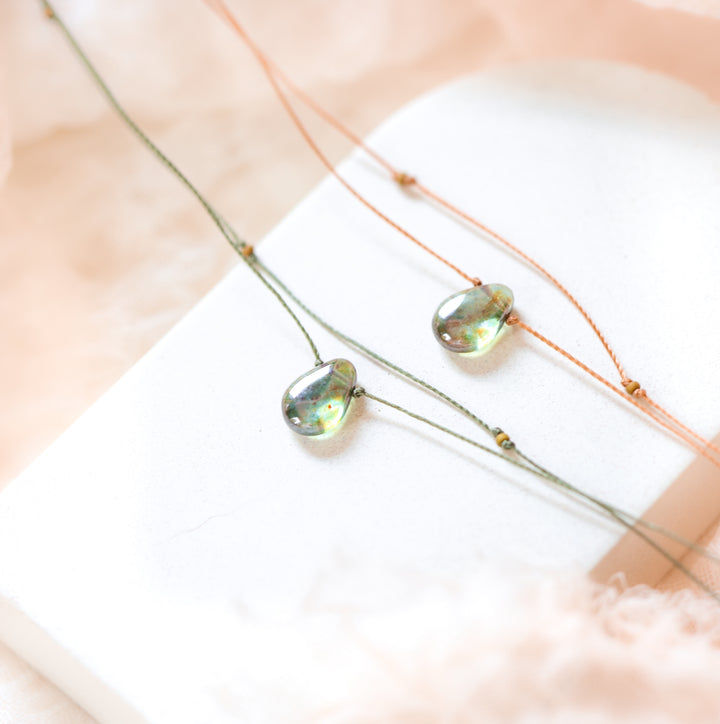 DEWDROP Earthy Sage Drop Layered Choker Necklace