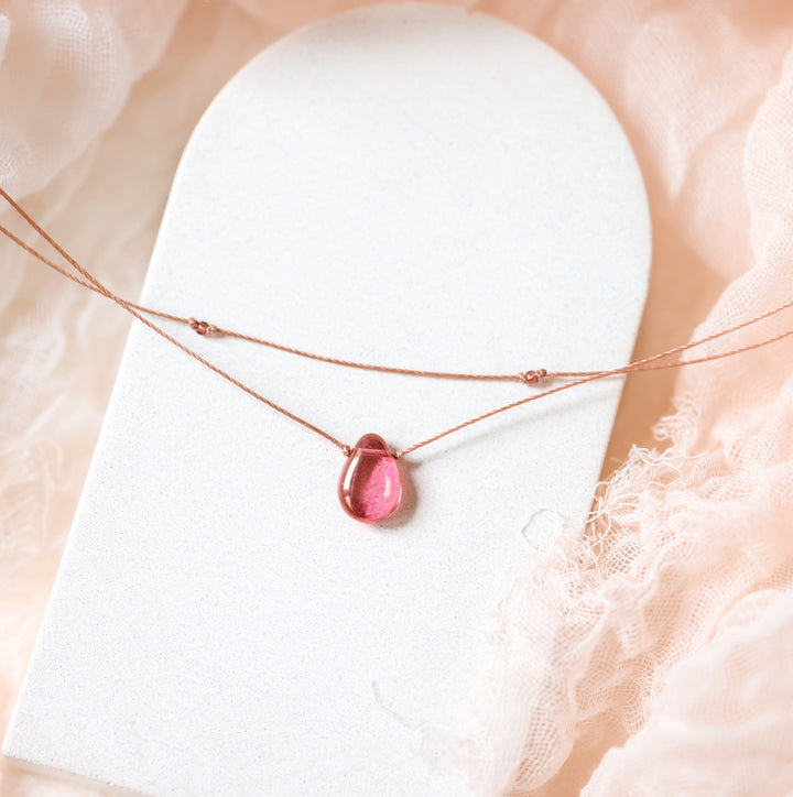 ROSALIE Pink Teardrop Layered Choker Necklace