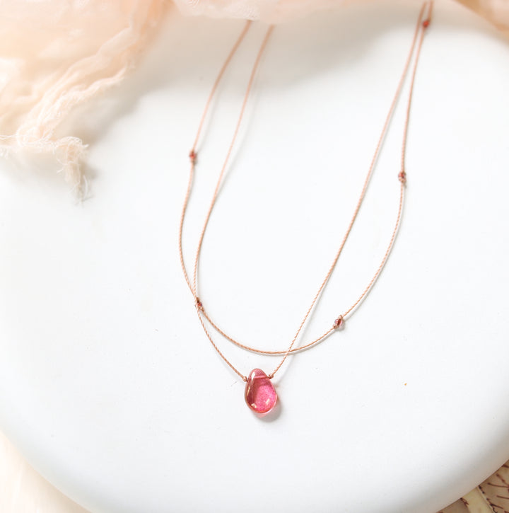 ROSALIE Pink Teardrop Layered Choker Necklace