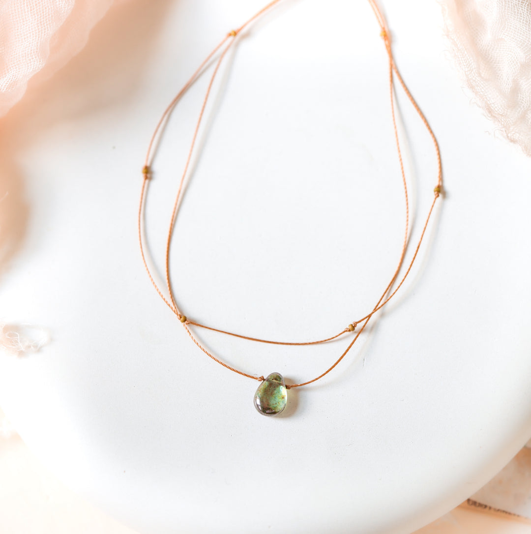 DEWDROP Earthy Sage Drop Layered Choker Necklace