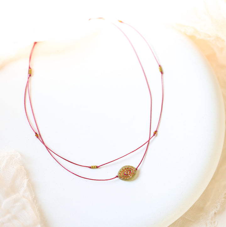 NYRA Green Evil Eye Charm Layered Necklace