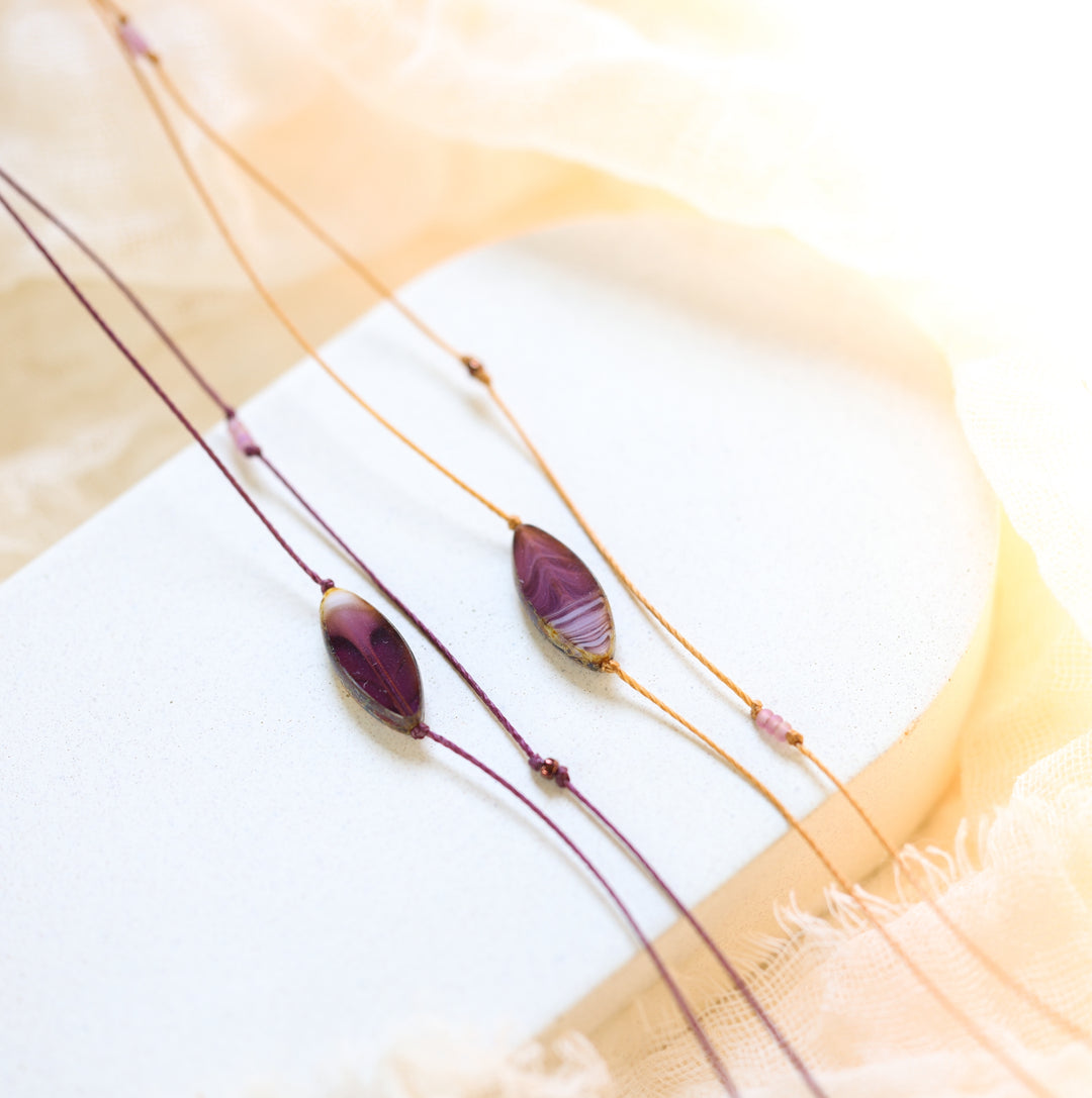 VIRGINIA Lilac Petal Pendant Layered Choker Necklace