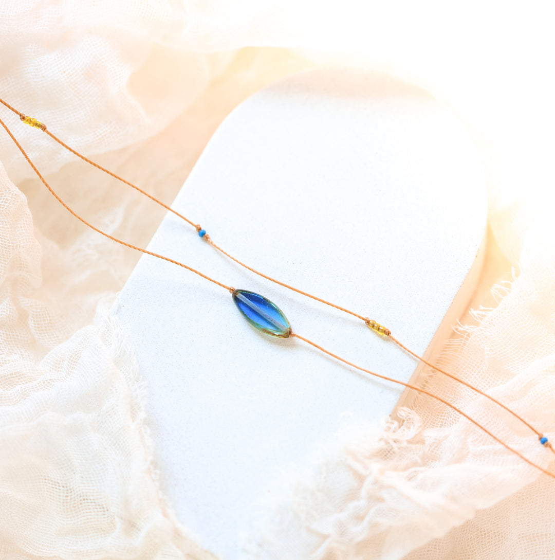 IRIS Blue Petal Layered Choker Necklace