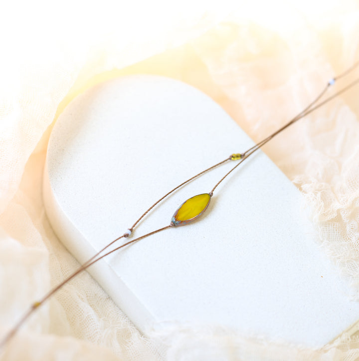ALDER Mustard Petal Pendant Layered Choker Necklace