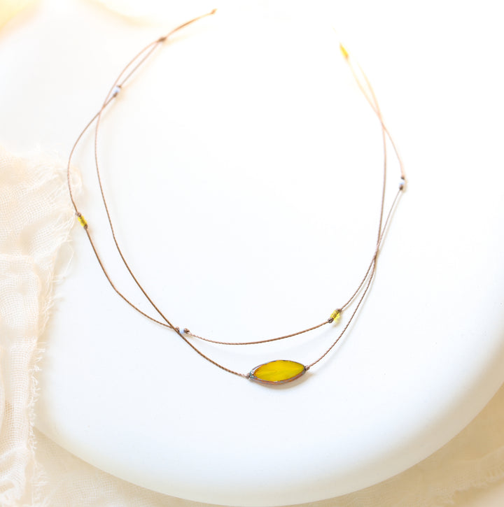 ALDER Mustard Petal Pendant Layered Choker Necklace