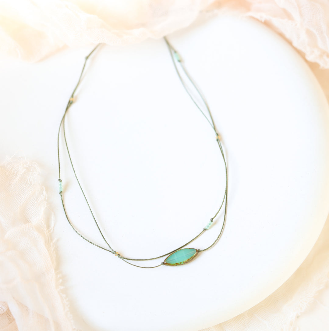 MYST Green Petal Layered Choker Necklace