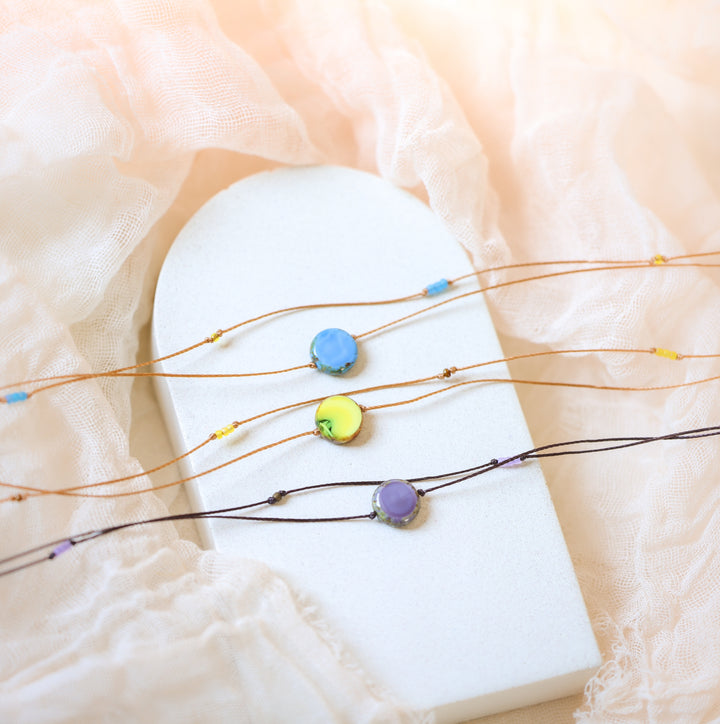 SOLARA Lime Yellow Coin Layered Choker Necklace