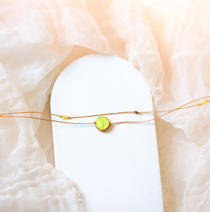SOLARA Lime Yellow Coin Layered Choker Necklace