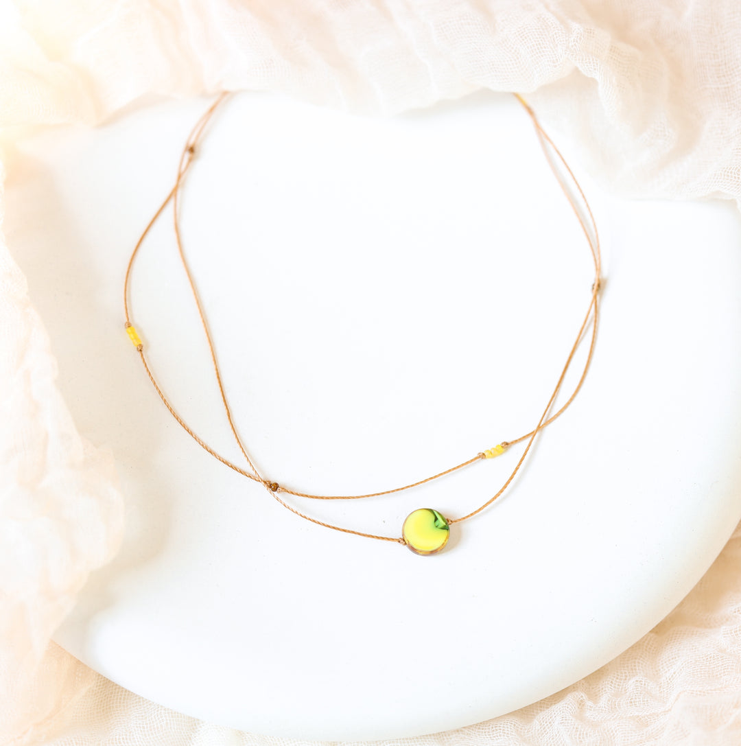 SOLARA Lime Yellow Coin Layered Choker Necklace