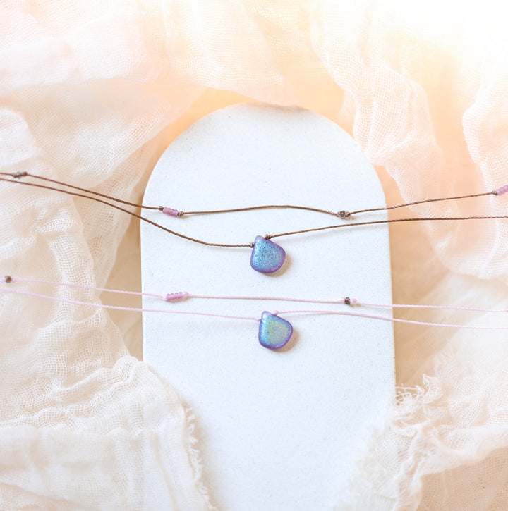 ASTER Purple Iridescent Drop Layered Choker Necklace