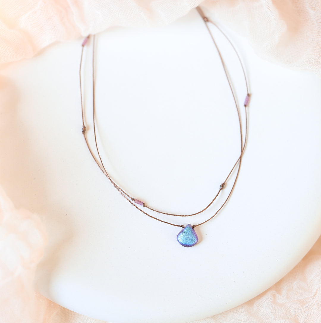 ASTER Purple Iridescent Drop Layered Choker Necklace