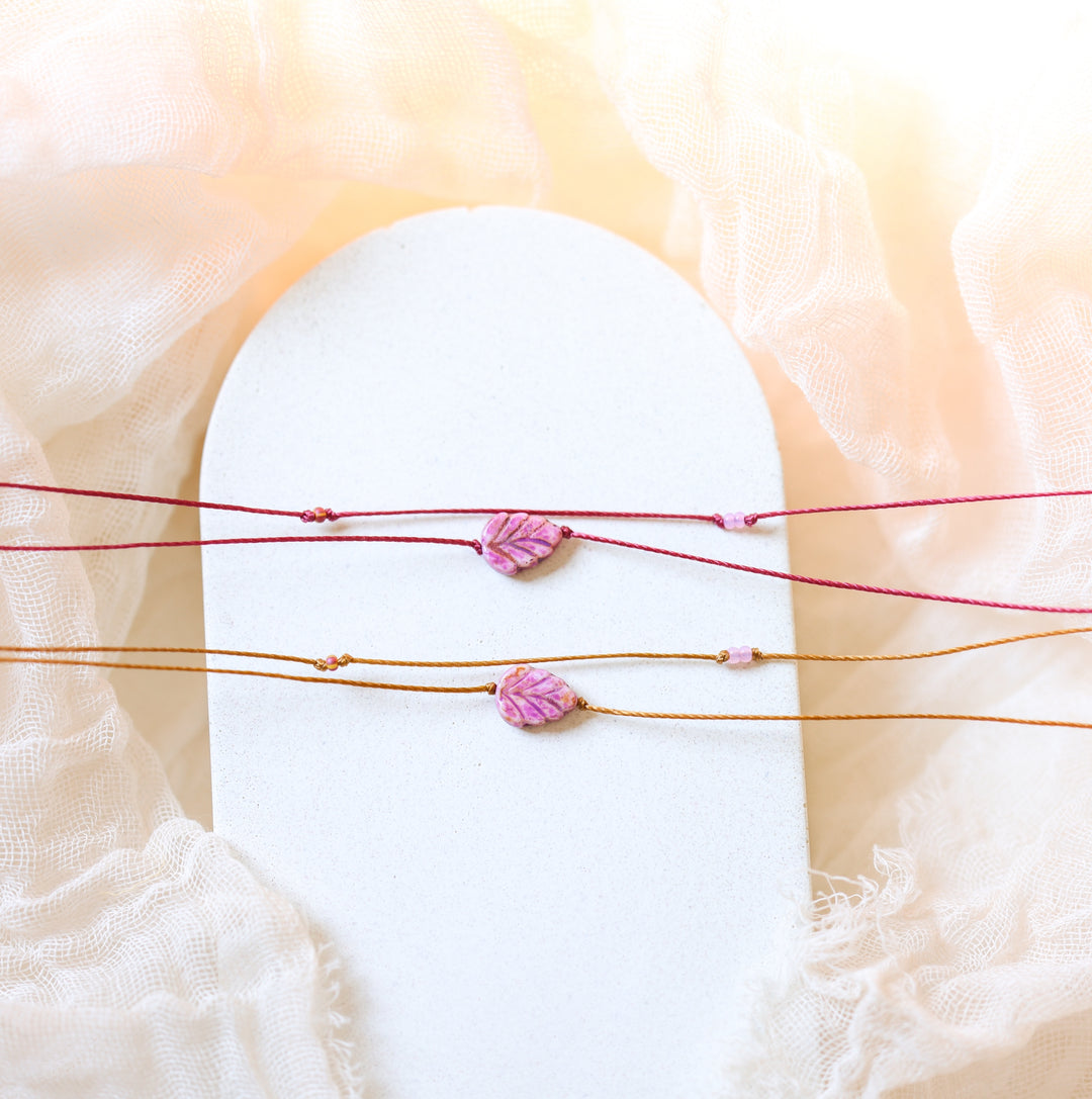 FLORA Whimsy Pink Leaf Layered Choker Necklace