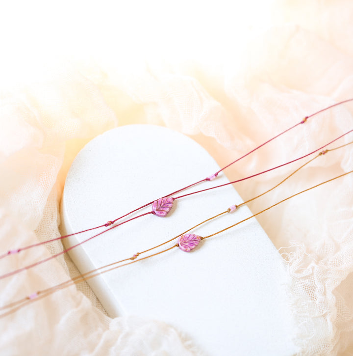 FLORA Whimsy Pink Leaf Layered Choker Necklace