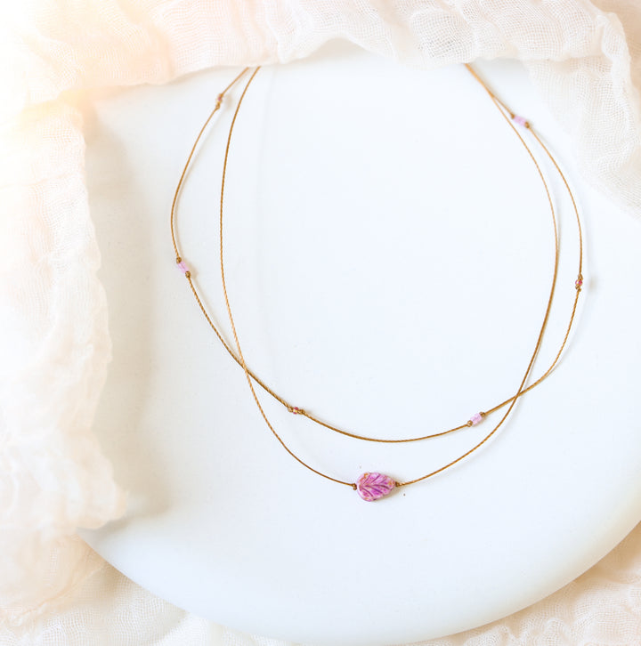 FLORA Whimsy Pink Leaf Layered Choker Necklace
