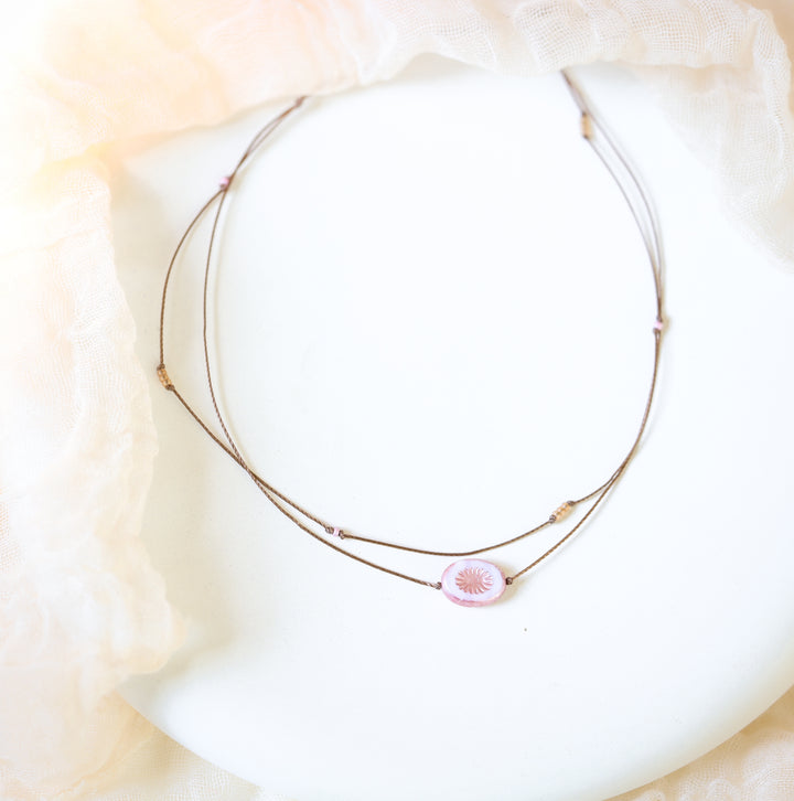 TATUM Pink Vintage Flower Coin Layered Necklace