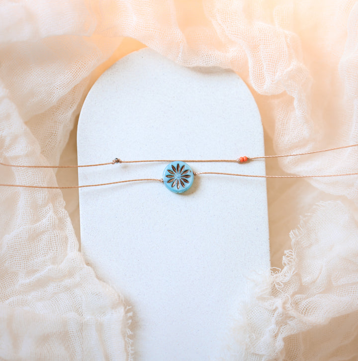 DAHLIA Blue Flower Coin Layered Choker Necklace