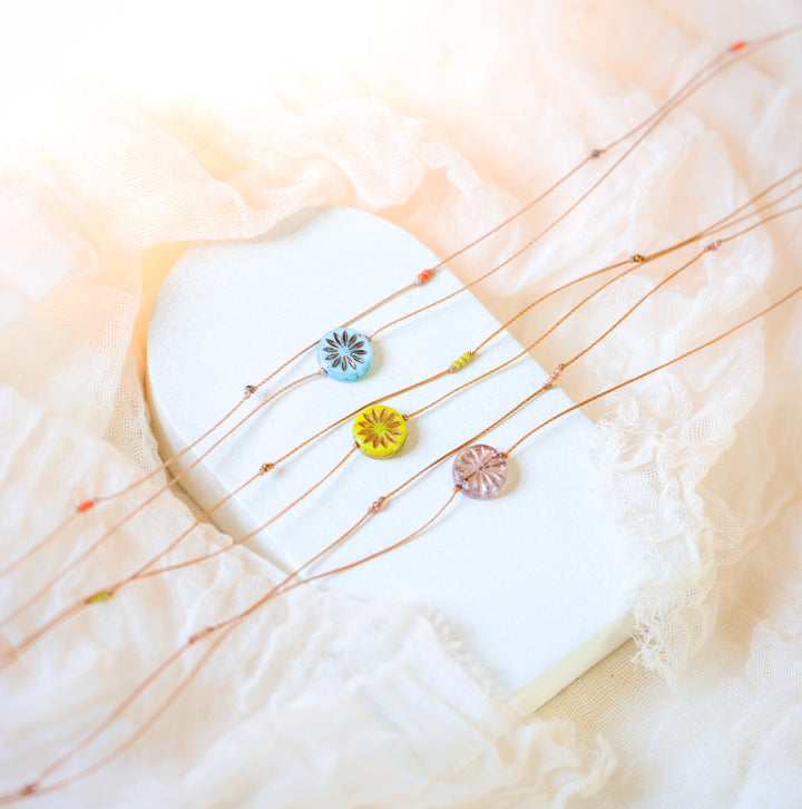 ROSIE Pink Flower Coin Layered Choker Necklace