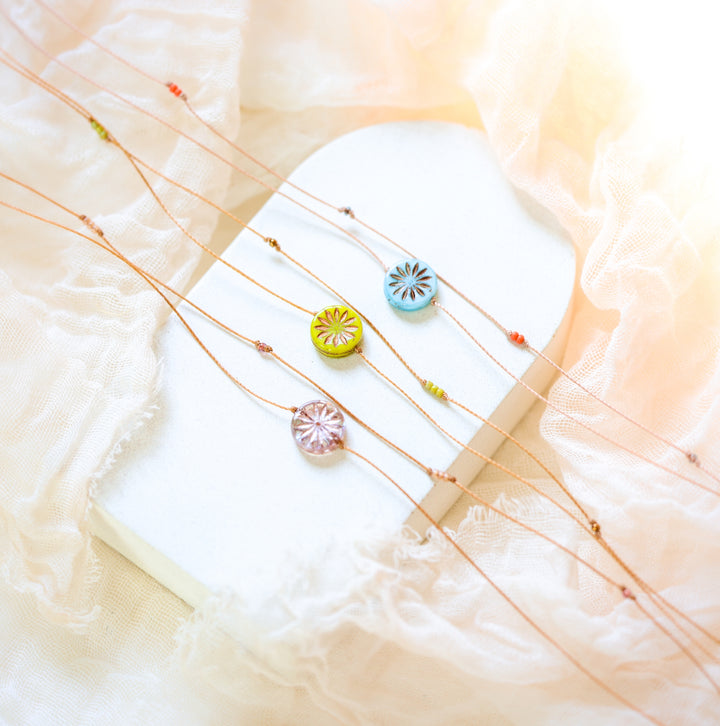 DAHLIA Blue Flower Coin Layered Choker Necklace