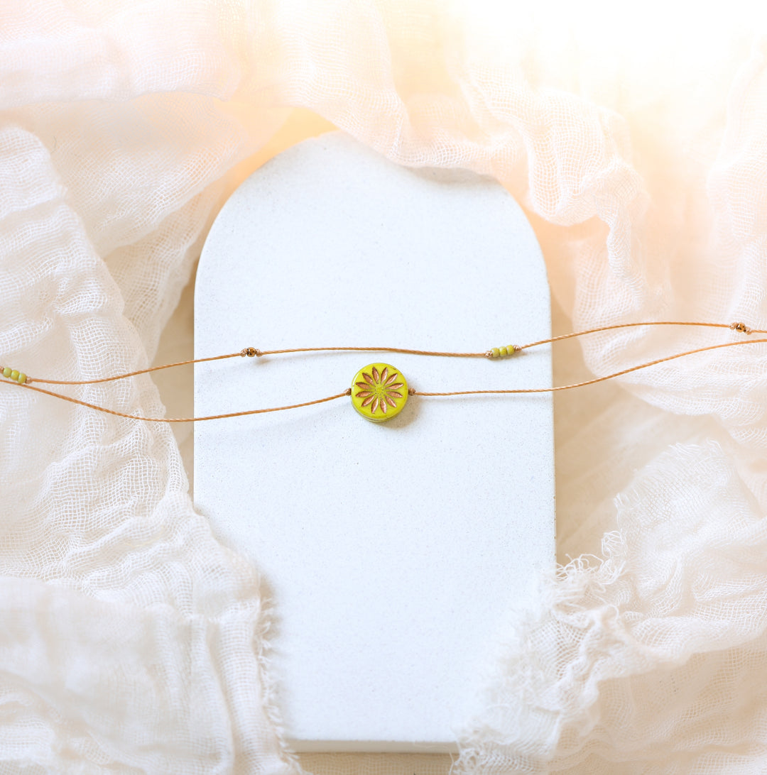 MEADOW Green Flower Coin Layered Necklace