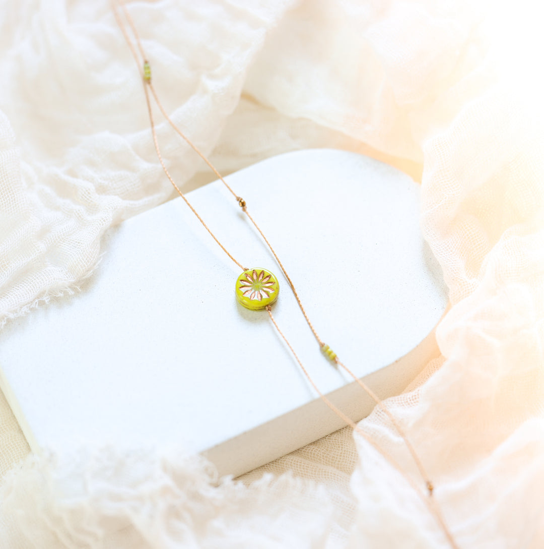 MEADOW Green Flower Coin Layered Necklace
