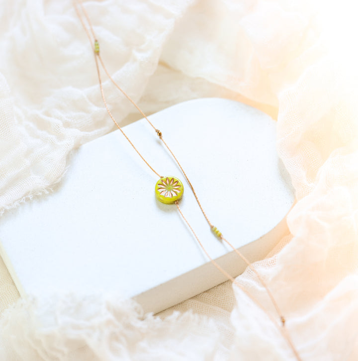 MEADOW Green Flower Coin Layered Necklace