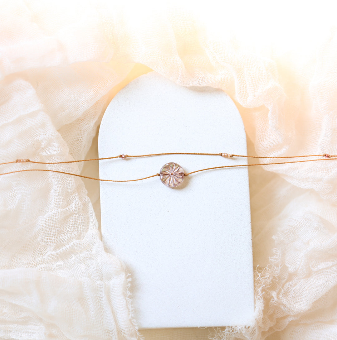 ROSIE Pink Flower Coin Layered Choker Necklace