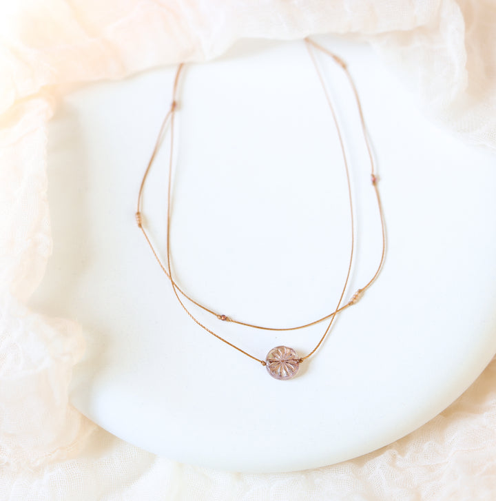 ROSIE Pink Flower Coin Layered Choker Necklace