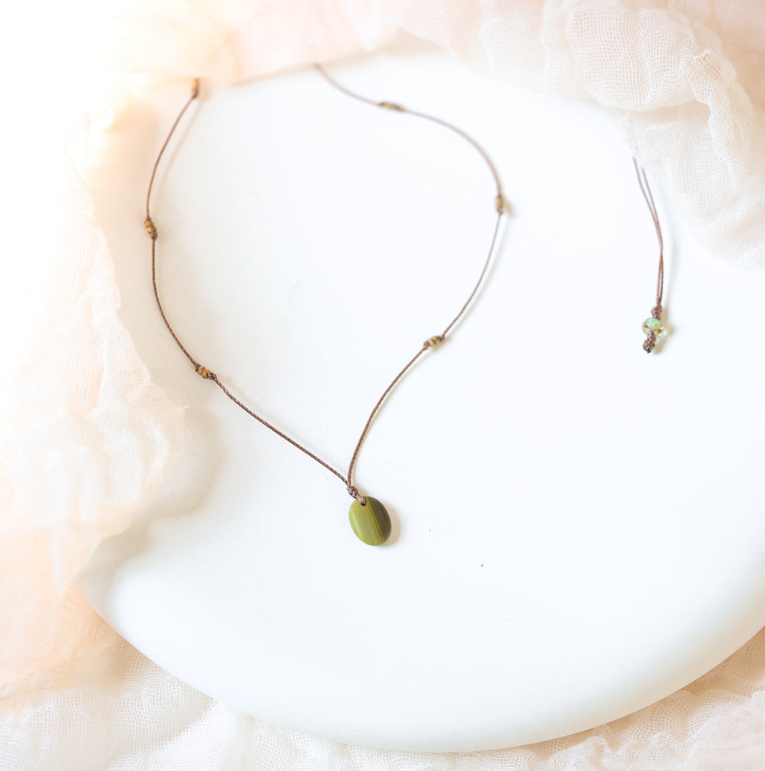 GROVE Earthy Green Dainty Pendant Choker Necklace